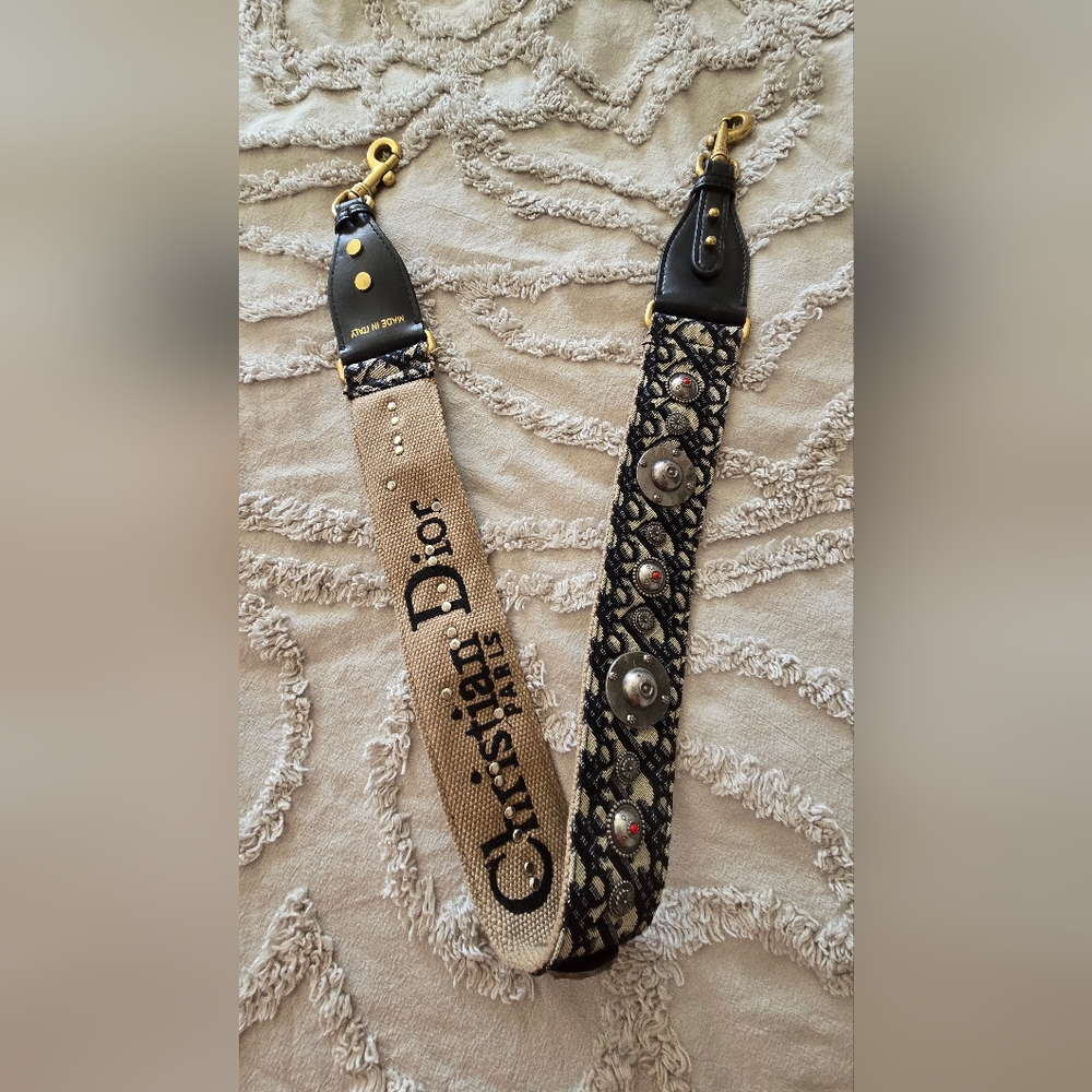 Christian Dior Black and Beige Embroidered Strap